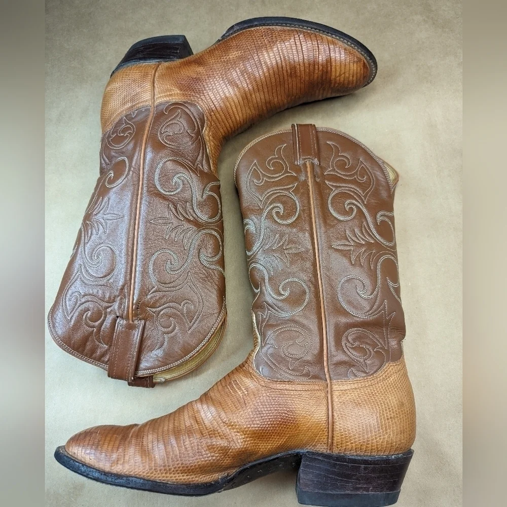 Tony Lama boots Black Label women's size 9.5B Exotic Genuine Brown Teju Lizard C